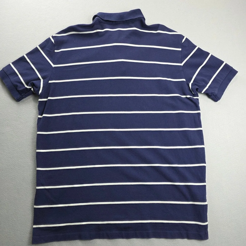 Polo Ralph Lauren Mens XXL Navy Blue White Striped Short Sleeve Pique Polo Shirt